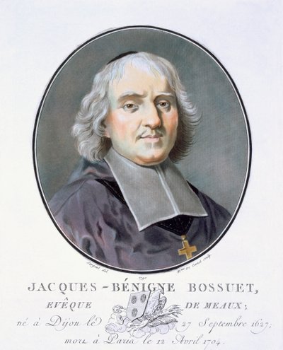 Jacques-Bénigne Bossuet, uit Portraits des grands hommes, femmes illustres, et sujets mémorables de France, gegraveerd en gedrukt in kleuren, uitgegeven door Pierre Blin, 1786-92, Parijs door Antoine Louis Francois Sergent Marceau