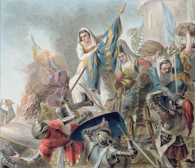 Jeanne Laisne Heft een Standaard Tegen de Mannen van Bourgogne, gegraveerd door Morret (fl. 1790-1820) 1787 door Antoine Louis Francois Sergent Marceau