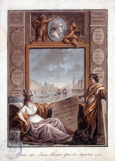 Parijs gezien vanaf Lamy, boekhandel quai des Augustins door Antoine Louis Francois Sergent Marceau