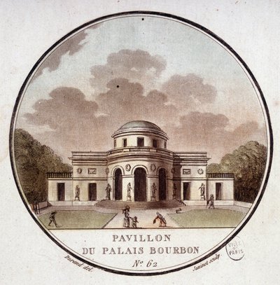 Paviljoen van het Palais Bourbon, Parijs. In schilderachtige uitzichten van de belangrijkste gebouwen van Parijs door Sergeant door Antoine Louis Francois Sergent Marceau