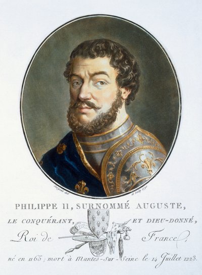 Filips II August, uit Portraits des grands hommes, femmes illustres, et sujets mémorables de France, gegraveerd en gedrukt in kleuren, uitgegeven door Pierre Blin, 1786-92, Parijs door Antoine Louis Francois Sergent Marceau