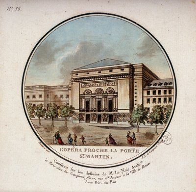 De opera gebouwd volgens de tekeningen van de architect Le Noir bij de Porte Saint Martin in Parijs, tegenwoordig het theater van de Porte Saint Martin. In schilderachtige uitzichten van de belangrijkste gebouwen van Parijs door Sergeant door Antoine Louis Francois Sergent Marceau