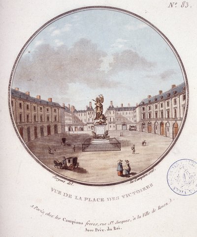 Zicht op Place des Victoires, Parijs. In schilderachtige uitzichten van de belangrijkste gebouwen van Parijs door Sergeant door Antoine Louis Francois Sergent Marceau