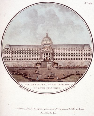 Zicht op het regionaal hotel des Invalides aan de Seine-kant, Parijs. In schilderachtige uitzichten van de belangrijkste gebouwen van Parijs door Sergeant door Antoine Louis Francois Sergent Marceau