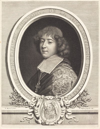 Kardinaal de Bouillon door Antoine Masson after Nicolas Mignard