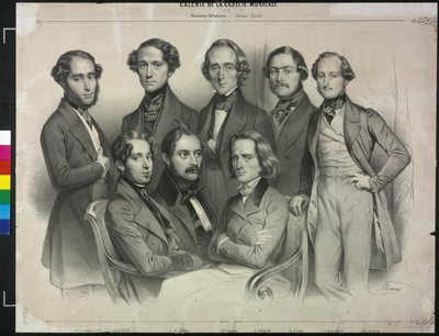 Groep beroemde pianisten door Antoine Maurin