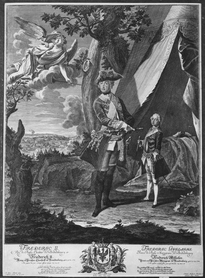 Frederik II (1712-86) en zijn neef Frederik Willem II (1744-97), gegraveerd door Johann Probst (1673-1750) door Antoine Pesne
