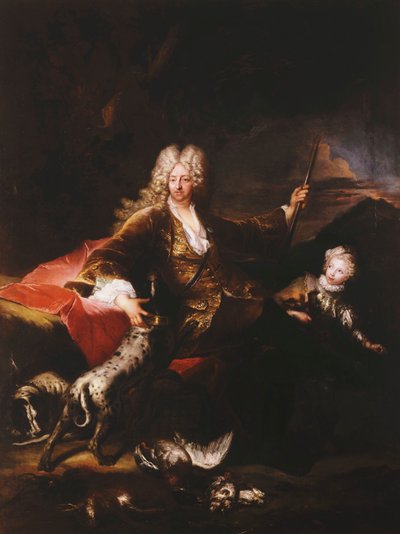 Portret van de Markies Paolo Corbelli, zittend op een bank aan de rand van een bos, 1709 door Antoine Pesne