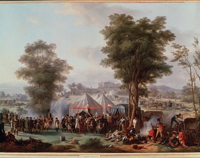 Bivak van Keizer Napoleon I, nabij het kasteel van Ebersberg in Oostenrijk 4/05/1809 (Schilderij) door Antoine Pierre Mongin