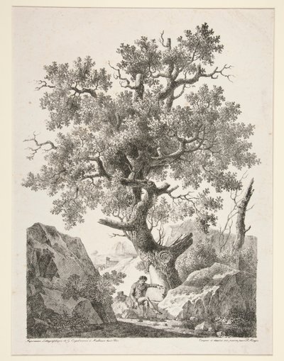 Zonder titel [Man zittend bij boom] door Antoine Pierre Mongin