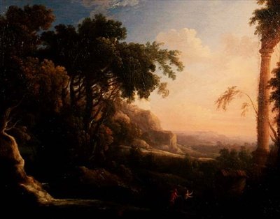 Pan en Syrinx in een Arcadisch landschap door Antoine Pierre the Younger Patel
