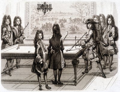 Lodewijk XIV speelt biljart (met Monsieur, hertog van Vendôme, graaf van Toulouse, Chamillart, de koning, M. d