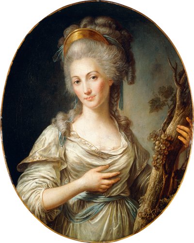 Portret van een Dame, vermoedelijk de Prinses de Lamballe, staand driekwart lengte, in een Witte Jurk met een Blauwe Sjerp door Antoine Vestier