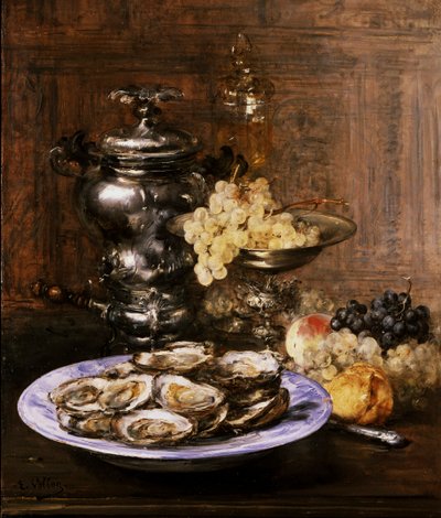 Stilleven met oesters. Schilderij van Antoine Vollon (1833-1900) Privécollectie. door Antoine Vollon