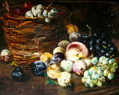 Stilleven van een Mand met Vruchten op een Tafel door Antoine Vollon