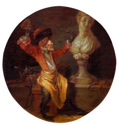 De Aap als Beeldhouwer door Jean Antoine Watteau