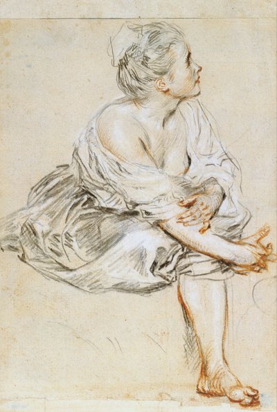 Zittende jonge vrouw door Antoine Watteau