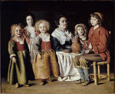 Een vrouw met vijf kinderen door Antoine and Louis and Mathieu  Le Nain