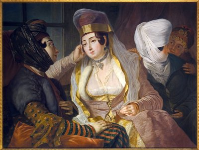 Levantijnse dames in stadskapsel. Schilderij door Antoine de Favray (1706-1791), olieverf op doek. door Antoine de Favray