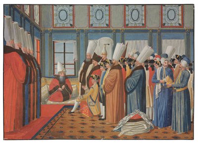 De presentatie van de Graaf de Vergennes, ambassadeur van Lodewijk XV, aan Reis Effendi, Grootvizier van de Ottomaanse Sultan 