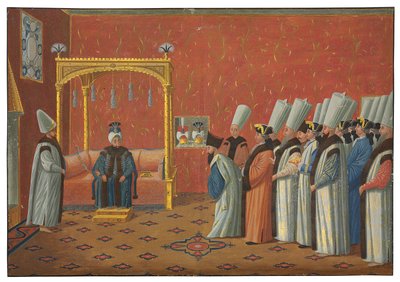 De presentatie van de graaf de Vergennes, ambassadeur van Lodewijk XV, aan sultan 