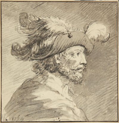 Profiel van een man met een gevederde hoed door Antoine de Marcenay de Ghuy