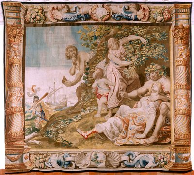 Vlaamse wandtapijt. Serie Verhaal van Theseus. Theseus verlaat Ariadne op het eiland Naxos. Achtste tapijt in de serie. Ca 1630. door Antoine or Anthonis Sallaert
