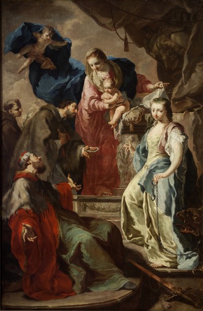 De Maagd Maria met vier heiligen door Anton Kern