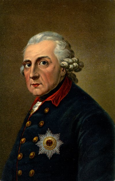 Geschiedenis. Duitsland. Frederik II de Grote. Illustratie geïnspireerd door een portret van Anton Graff (1780), Duitsland, ca. 1900 door Anton (after) Graff
