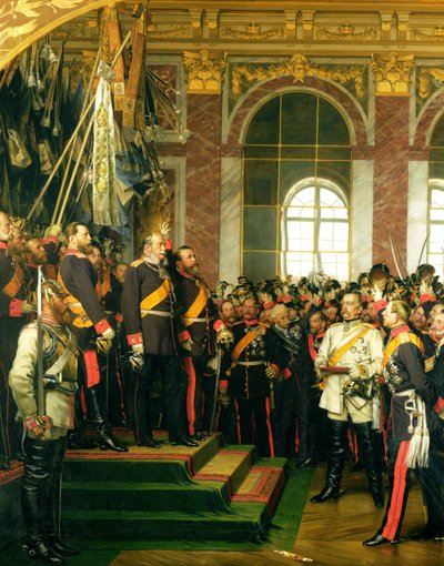 De proclamatie van Wilhelm als keizer van het nieuwe Duitse Rijk, in de Spiegelzaal van Versailles op 18 januari 1871, geschilderd in 1885 door Anton Alexander von Werner
