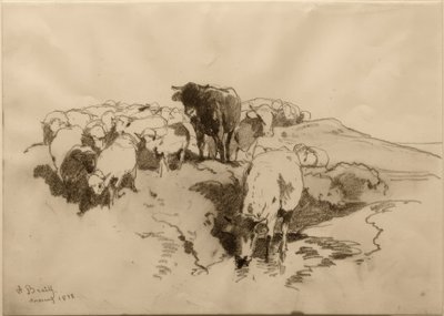 Runderen en schapen door Anton Braith