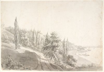 Landschap met stad aan de Elbe door Anton Carl Dusch