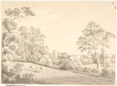 Landschap met huis en koeien bij de Elbe door Anton Carl Dusch