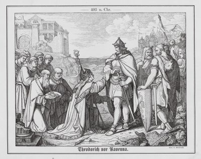 Theodorik de Grote voor Ravenna, 493 (gravure) door Anton Dietrich
