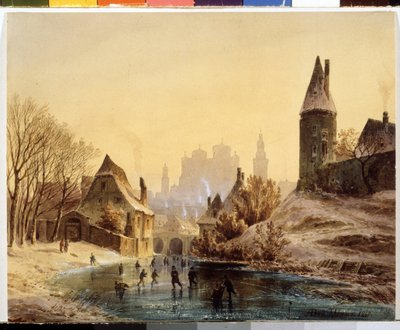 Schaatsbaan op een rivier, aquarel van Anton Doll (1826-1887) 1855, Museum voor Schone Kunsten Poesjkin, Moskou door Anton Doll
