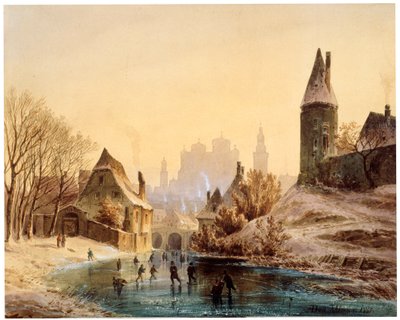Schaatsbaan op een rivier, 1855 door Anton Doll