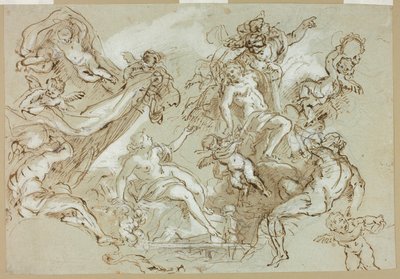 Apotheose van Hercules (recto); Schetsen van Paardenhoofd, Paardenvoorvoeten en Altaarstuk of Ciborie (verso) door Anton Domenico Gabbiani