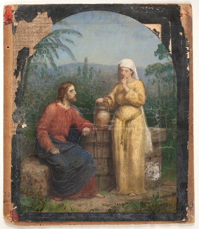 Olieschets van Jezus en de Samaritaanse vrouw bij de bron door Anton Dorph