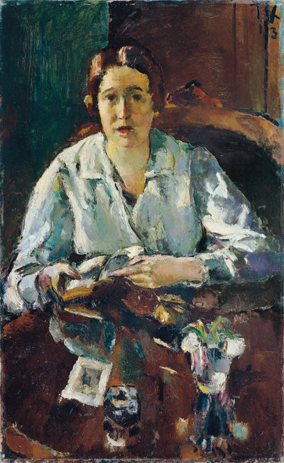 Dame in witte blouse (eerste vrouw van de kunstenaar) door Anton Faistauer