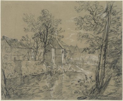 Huizen aan de rivier (huizen aan de Weißeritz in het Plauense dal bij Dresden) door Anton Graff