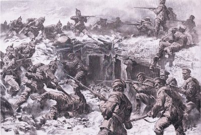 De nederlaag van het Moskouse Grenadierskorps door Silezische, Pruisische en Keizerlijke Duitse troepen, uit De Geïllustreerde Geschiedenis van de Wereldoorlog 1914-1915 pub. door Union Berlagsefellfchaft door Anton Hoffman