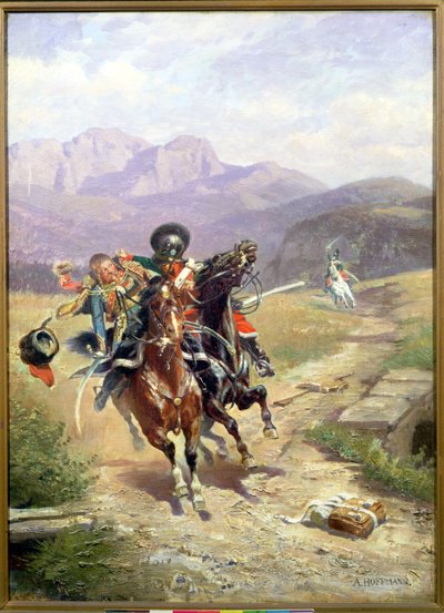 Een Cavaleriegevecht tijdens de Slag bij Solferino, 24 juni 1859 door Anton Hoffmann