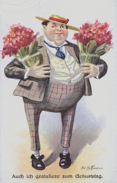 Verjaardagskaart met een man die bloemen draagt door Anton Hoffmann