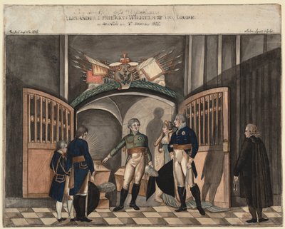 Bij de as van Frederik de Grote. Tsaar Alexander I, Koning Frederik Willem III en Louise van Pruisen door Anton Ignaz Vogel