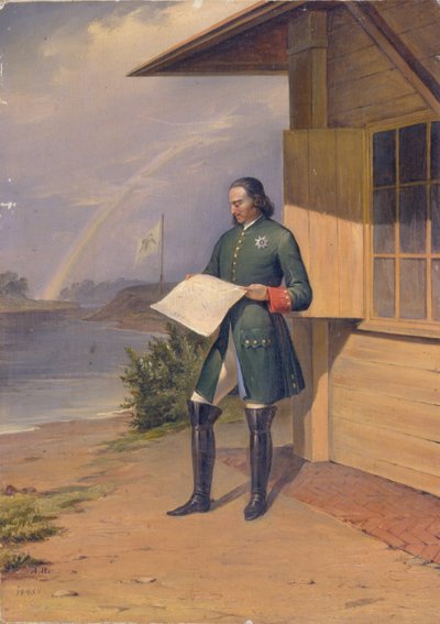 Peter I aan de oever van de Neva-rivier, 1843 door Anton Ivanovich Ivanov