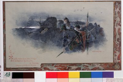 Illustratie voor het sprookje De Gouden Haan van Alexander Poesjkin door Anton Ivanovich Kandaurov