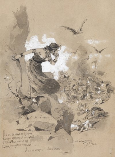 Illustratie bij het gedicht De Engel des Doods door M. Lermontov, 1898 door Anton Ivanovich Kandaurov