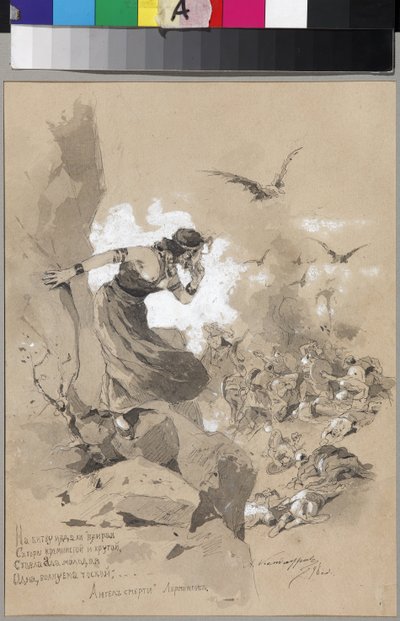 Illustratie bij het gedicht De Engel des Doods van M. Lermontov door Anton Ivanovich Kandaurov