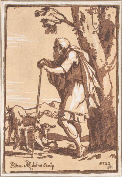 Oude herder leunend op een staf, 1722 door Anton Maria Zanetti