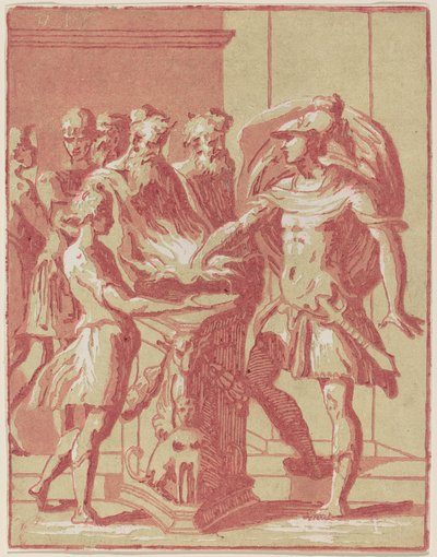 Mucius Scaevola steekt zijn hand in het vuur door Anton Maria Zanetti I after Parmigianino